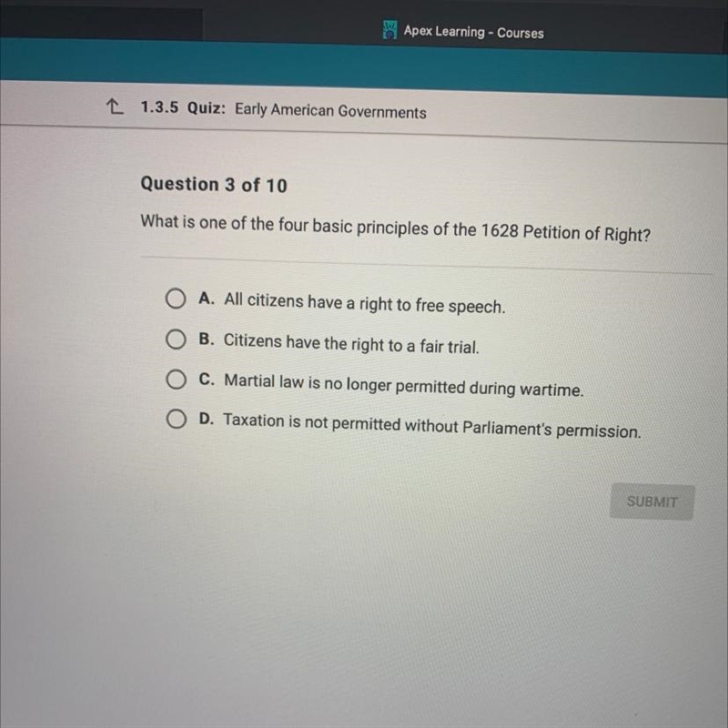 What is one of the four basic principles of the 1628 Petition of Right?-example-1