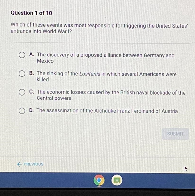 Which of these was most responsible for triggering the U.S. entrance into world war-example-1