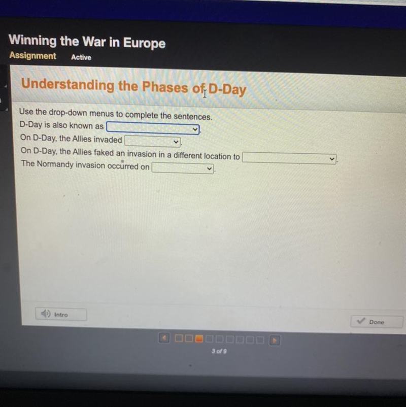 Understanding the Phases of D-Day Use the drop-down menus to complete the sentences-example-1