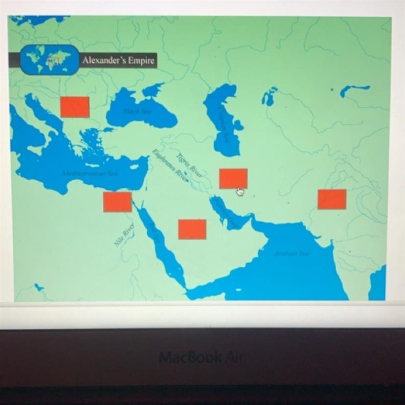 Which three regions on the map did Alexander the Great conquer? Alexander's Empire-example-1