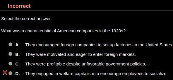 What was a characteristic of American companies in the 1920s? HINT: It's not D. A-example-1