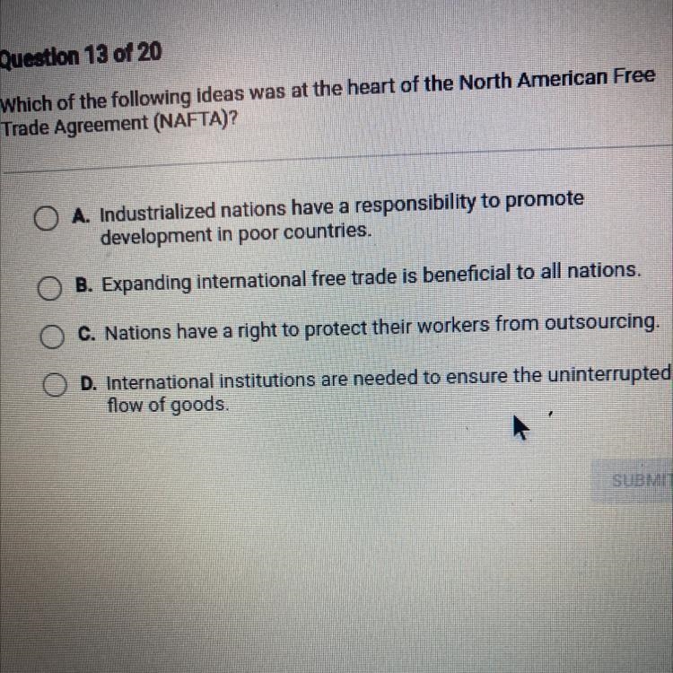 Which of the following ideas was at the heart of the North American Free Trade Agreement-example-1