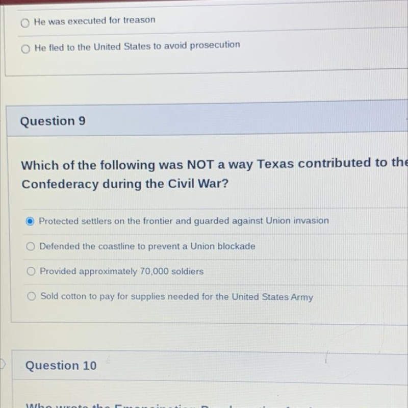 Which of the following was NOT a way Texas contributed to the Confederacy during the-example-1