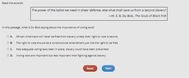 In this passage, what is Du Bois saying about the importance of voting laws? A. African-example-1