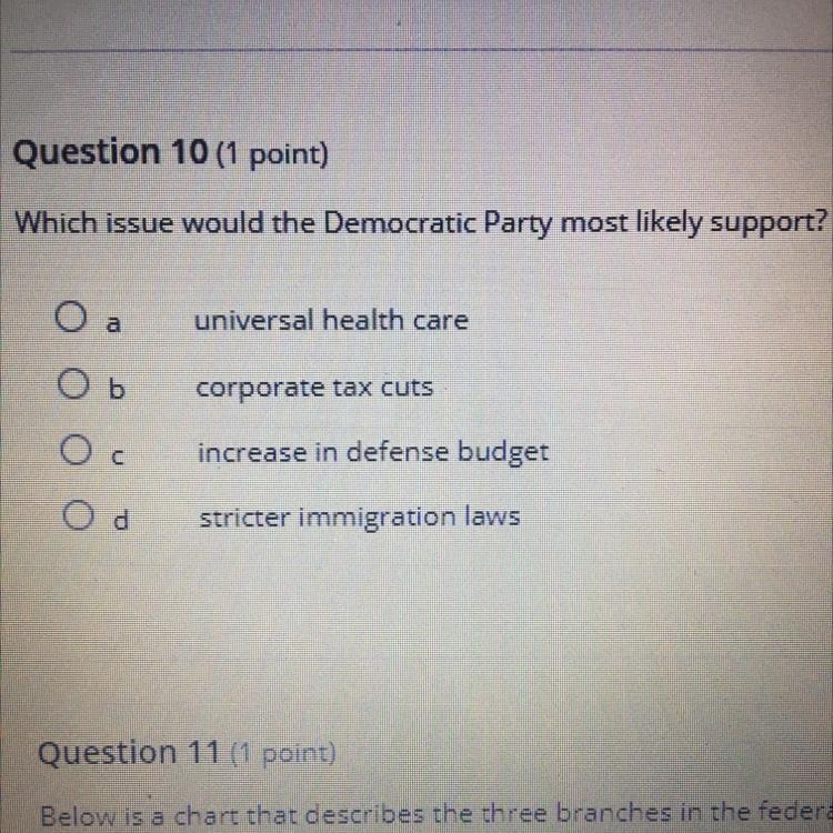 Which issue would the Democratic Party most likely support?-example-1