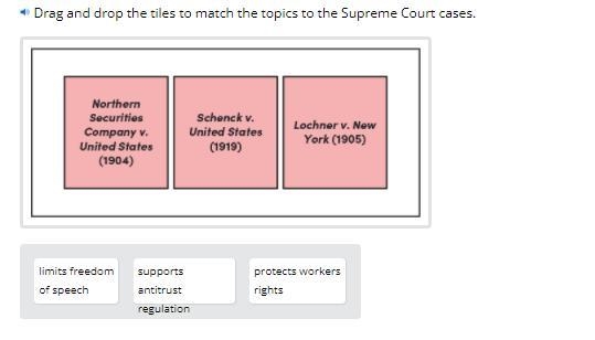 Drag and drop the tiles to match the topics to the Supreme Court cases. limits freedom-example-1