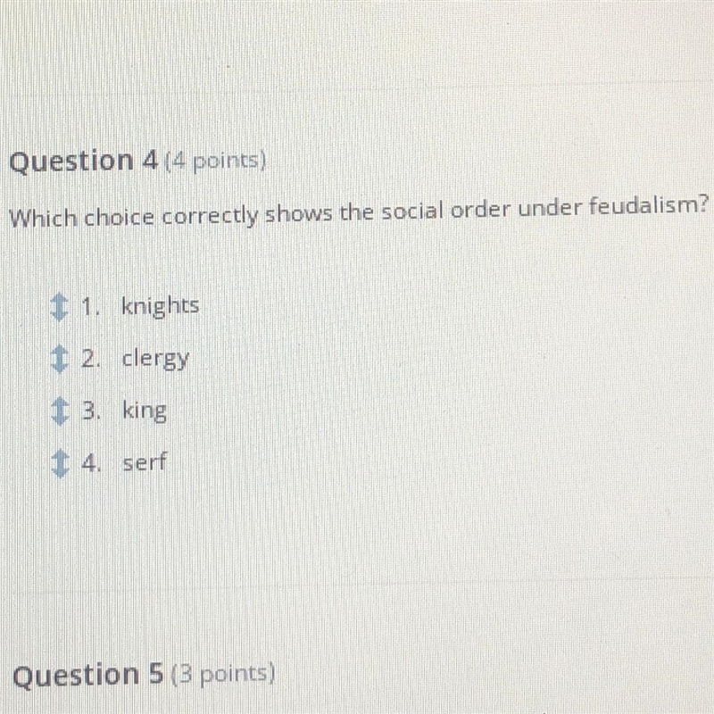 HELP PLS which choice correctly shows the social order under feudalism?-example-1