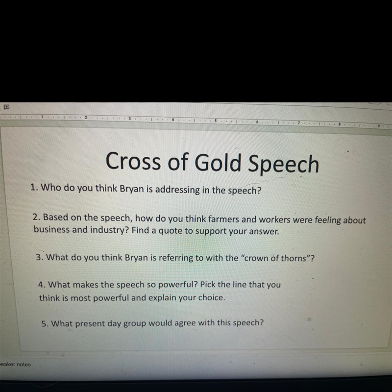 Cross of gold speech by William Jennings Bryan questions-example-1