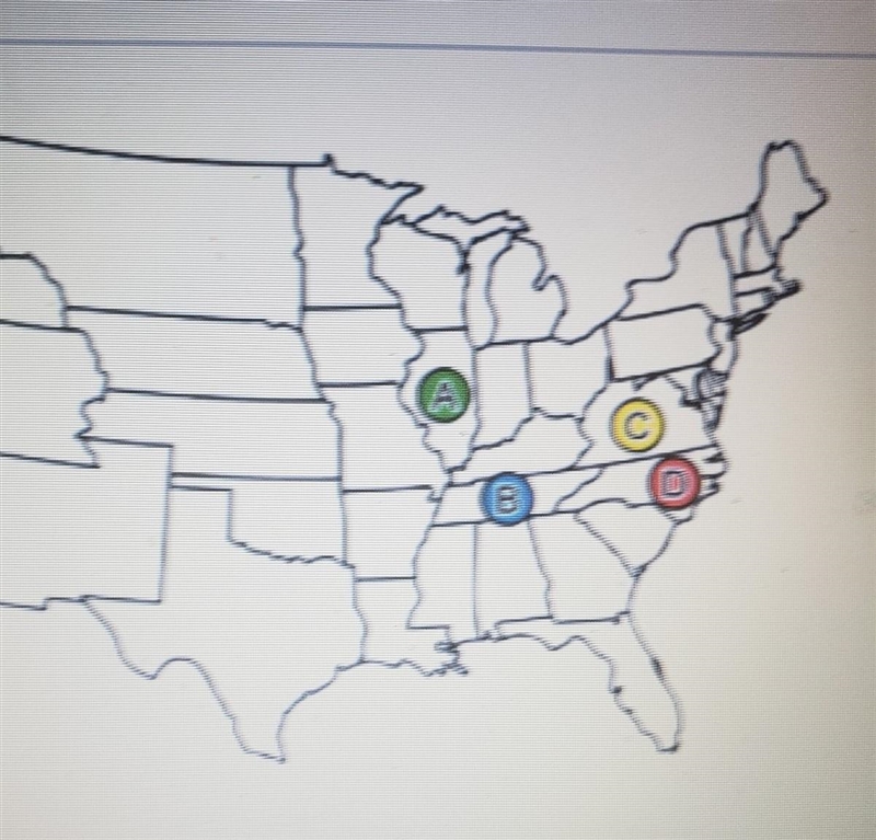 Which letter on the map shows a state that was NOT part of the Confederate States-example-1