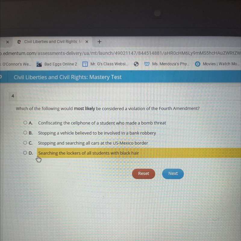 Which of the following would most likely be considered a violation of the Fourth Amendment-example-1