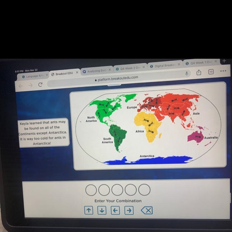 Keyla learned that ants may be found on all of the Continents except Antarctica. It-example-1