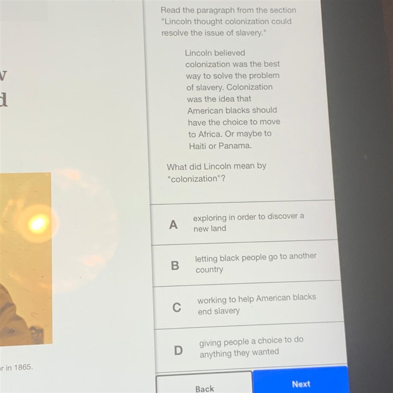 Read the paragraph from the section "Lincoln thought colonization could resolve-example-1