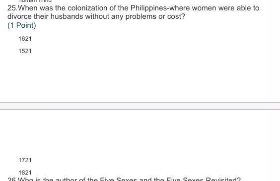 When was the colonization of the philippines where woman were able to divorce their-example-1