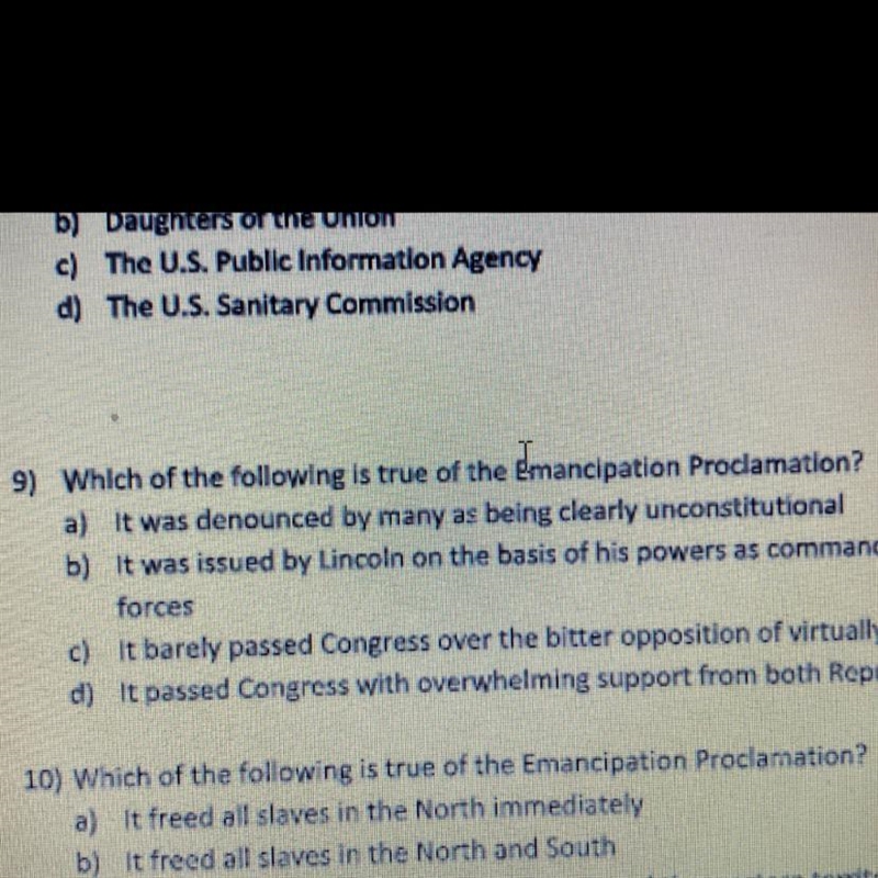 Which of the following is true of the emancipation proclamation?-example-1