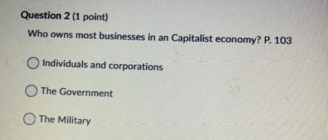 Who owns most businesses in an Capitalist economy? P. Individuals and corporations-example-1