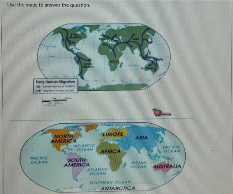 Please help me!!!! According to the map, to which of the following places did humans-example-1