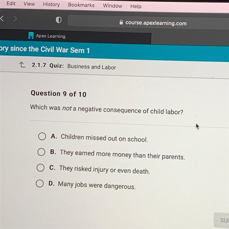 Which was not a negative consequence of child labor-example-1