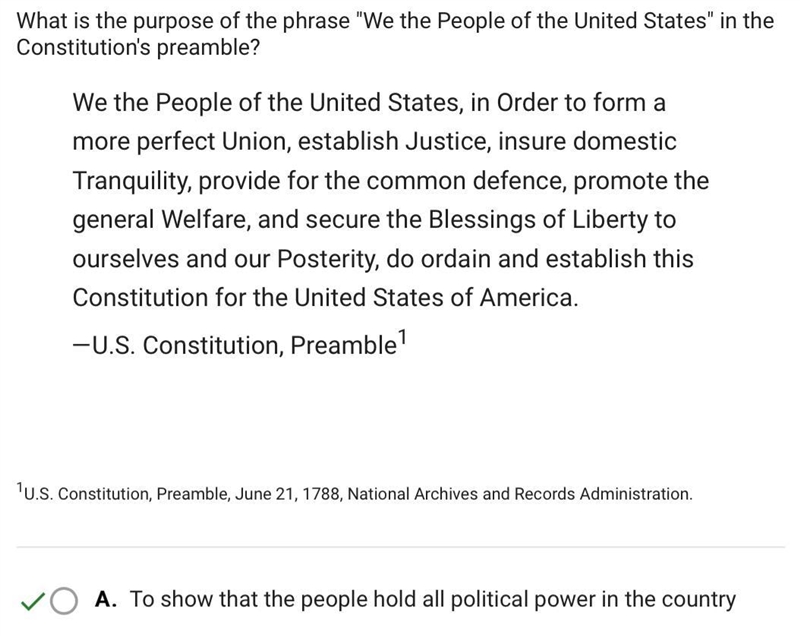 What is the purpose of the phrase "We the People of the United States" in-example-1