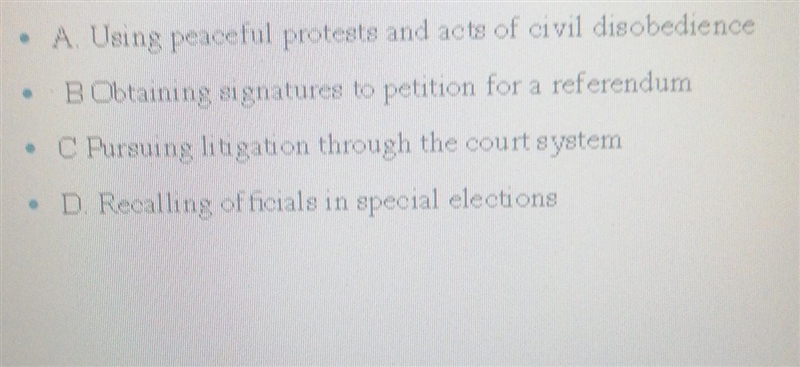 Which method for achieving civil rights is most associated with Martin Luther King-example-1