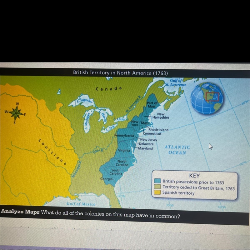 Analyze map: what do all of the colonies on this map have in common?-example-1