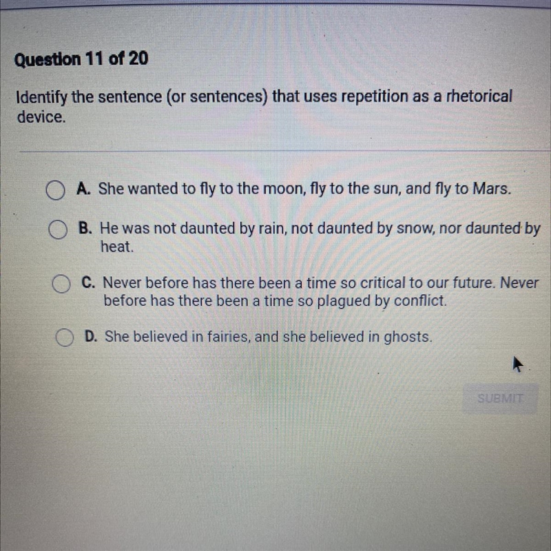 Identify the sentence (or sentences) that uses repetition as a rhetorical device. A-example-1