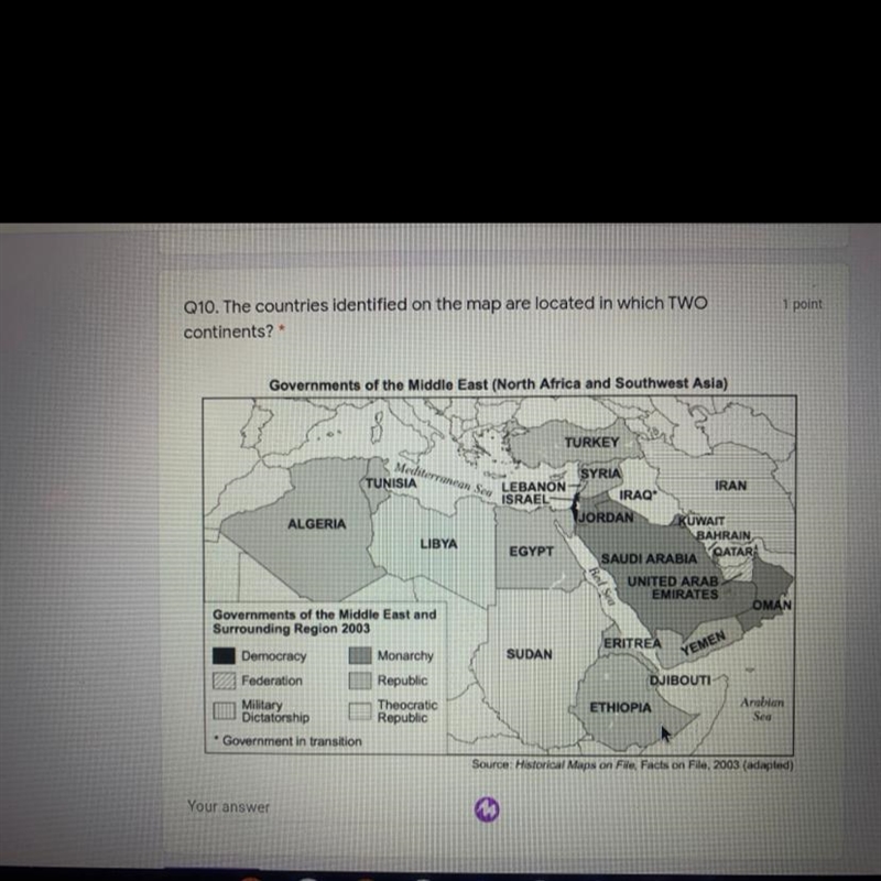 The countries identified on the map located in which two continents￼-example-1