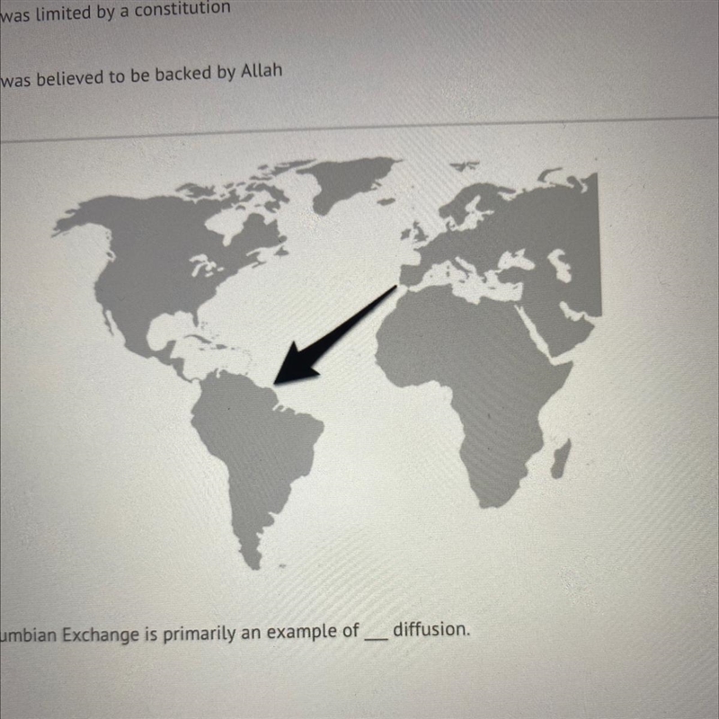 This leg of the Columbian Exchange is primarily an example of diffusion. A) Accultural-example-1