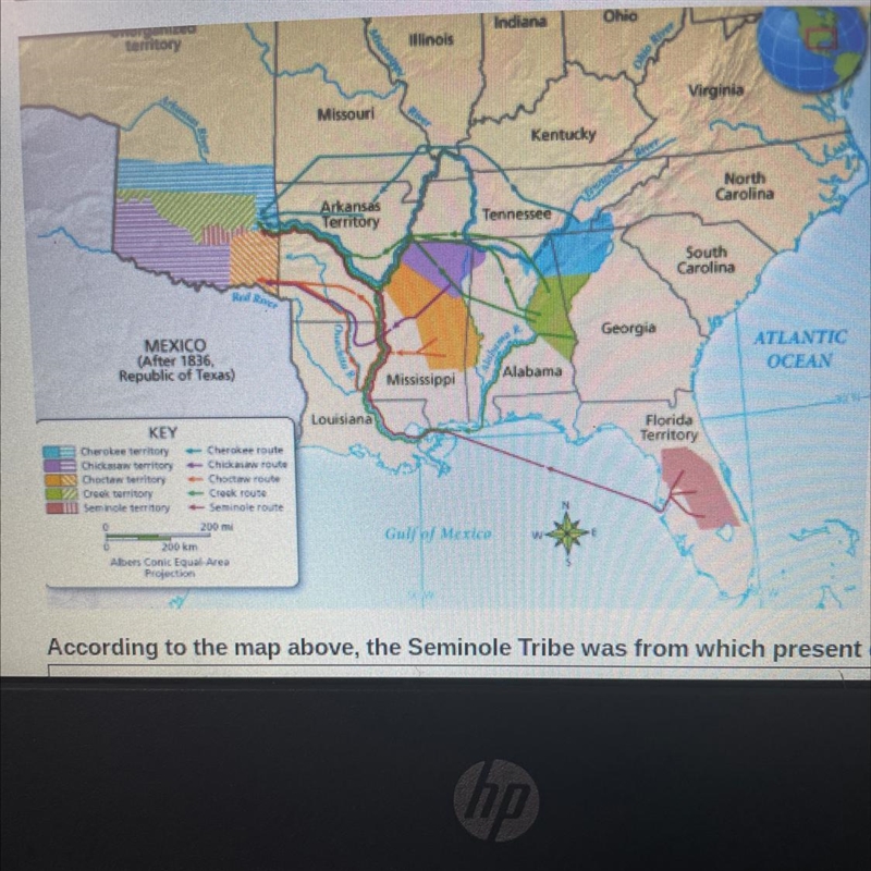 According to the map above, The Siminole Tribe was from which present day U.S.state-example-1