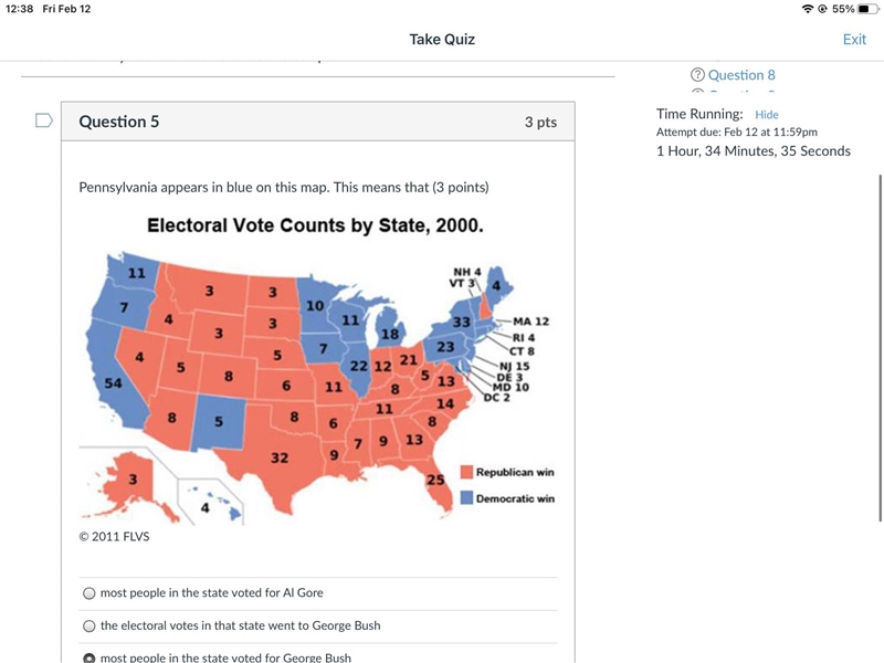 Pennsylvania appears in blue on this map. This means.. the electoral votes in that-example-1