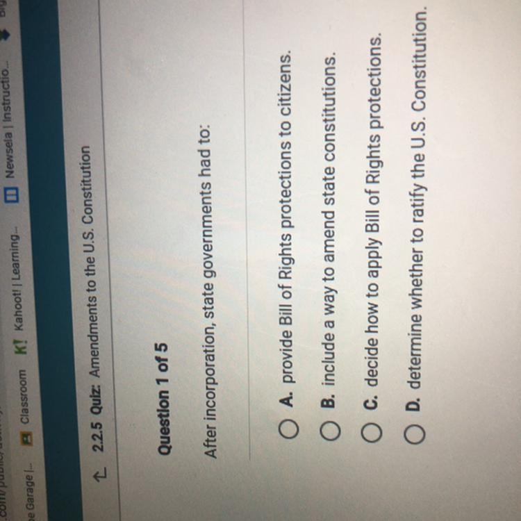 The incorporation state government had to: A. provide a bill of rights-example-1