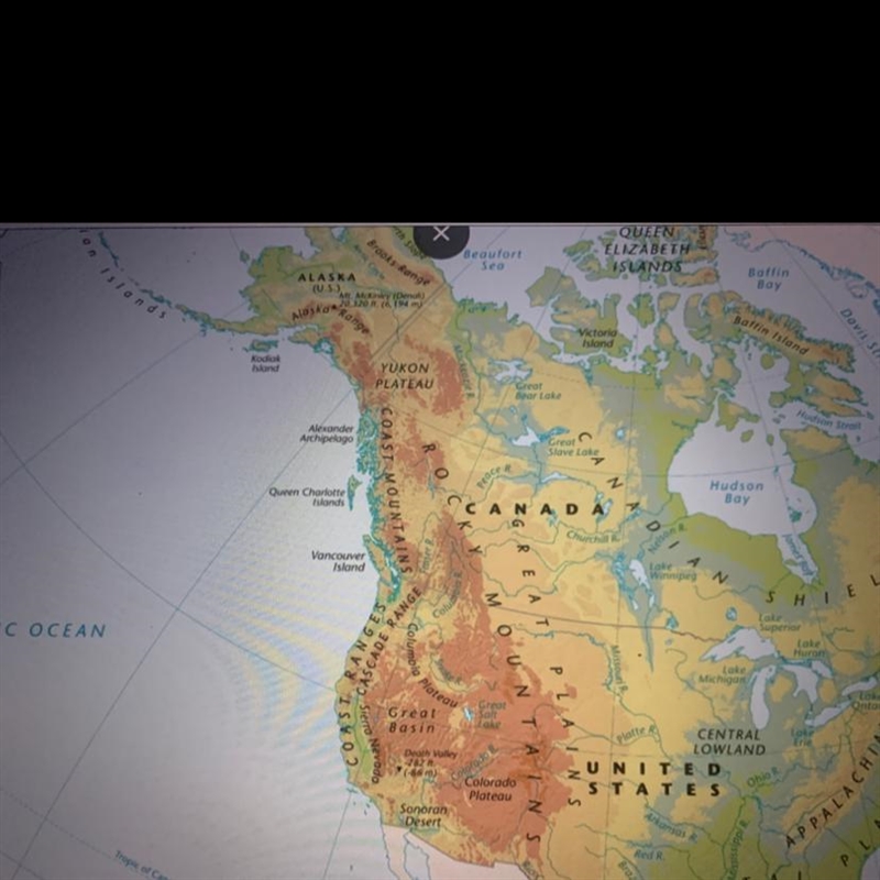 What does this map shows? 1. Physical features of North America 2. Political features-example-1