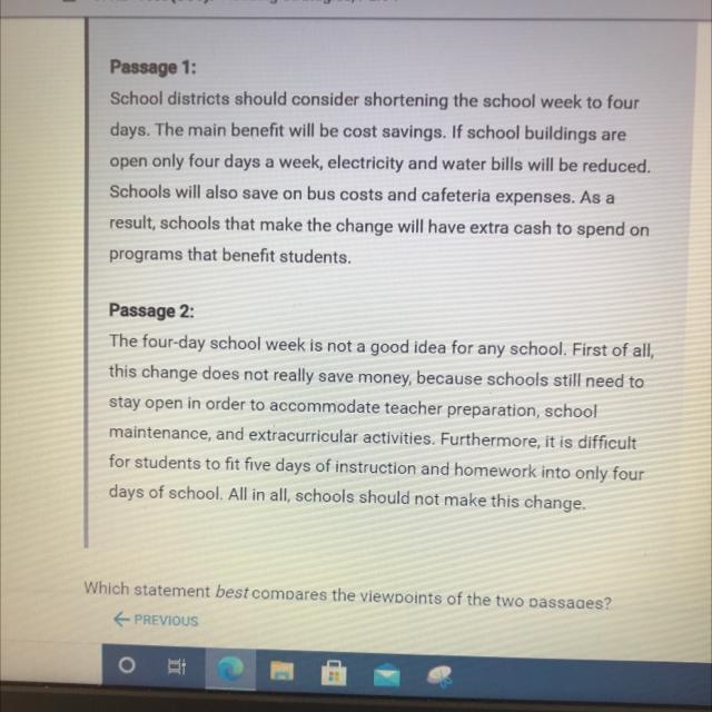 Which statement best compares the viewpoints of the two passages? O A. The first passage-example-1