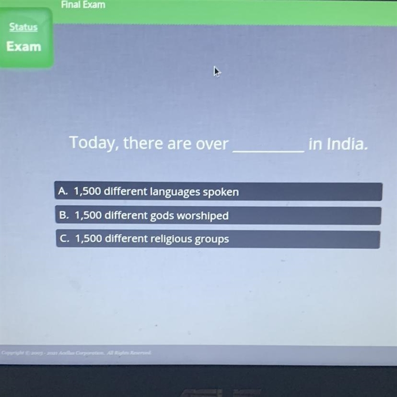 Today, there are over in India. A. 1,500 different languages spoken B. 1,500 different-example-1