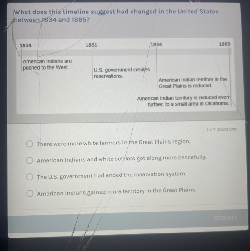 What does this timeline suggest had changed in the United States petween 1834 and-example-1