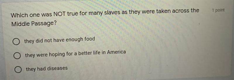 1 point Which one was NOT true for many slaves as they were taken across the Middle-example-1