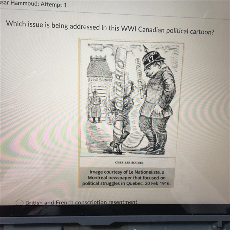 Please help me with this Which issue is being addressed in this WWI Canadian political-example-1