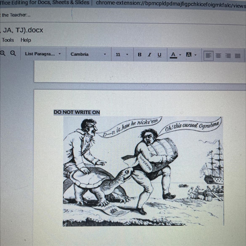 PLEASE HELP FAST!! Analyze the cartoon above, it is about the Embargo Act of 1807. What-example-1