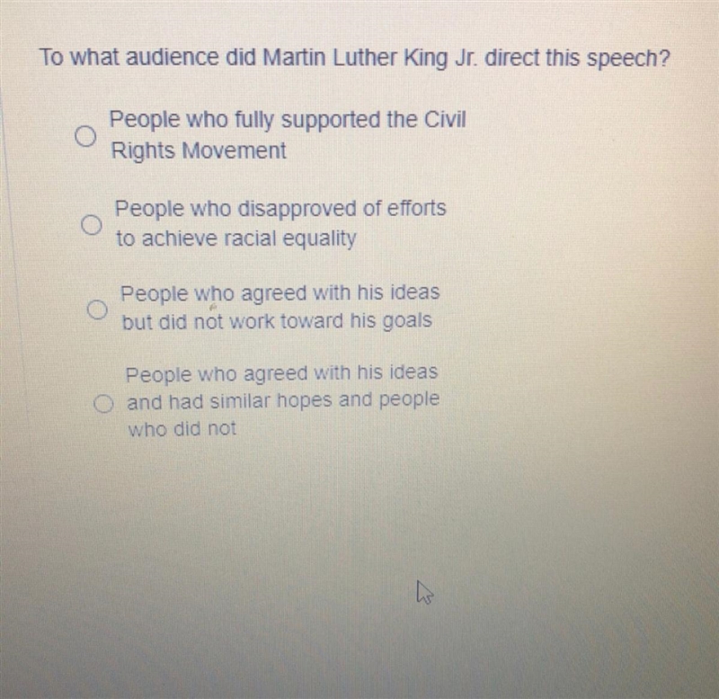 To what audience did Martin Luther King Jr. direct his speech?-example-1