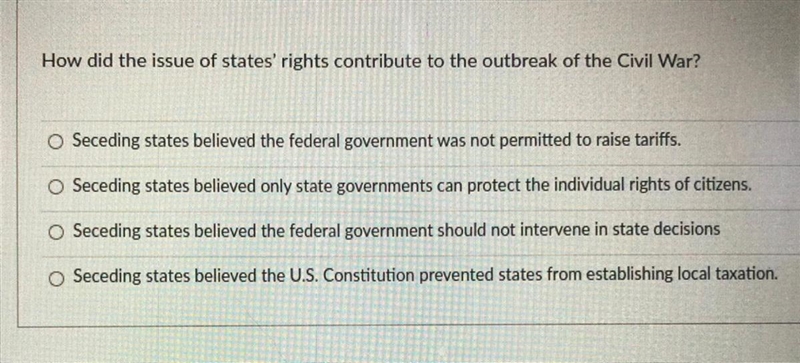 How did the issue of states' rights contribute to the outbreak of the Civil War?-example-1