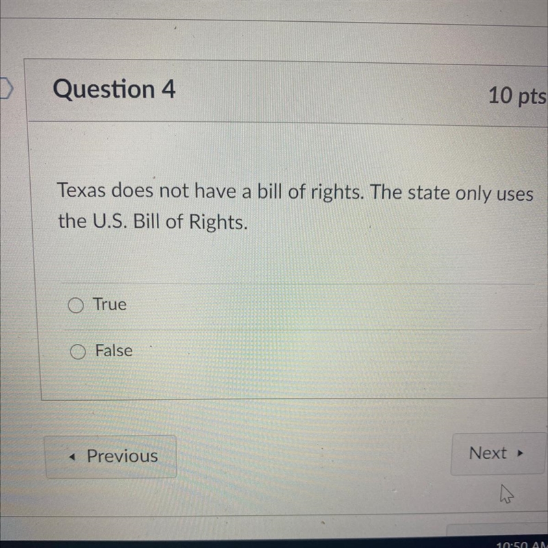 Texas does not have a bill of rights. The state only uses the U.S. Bill of Rights-example-1