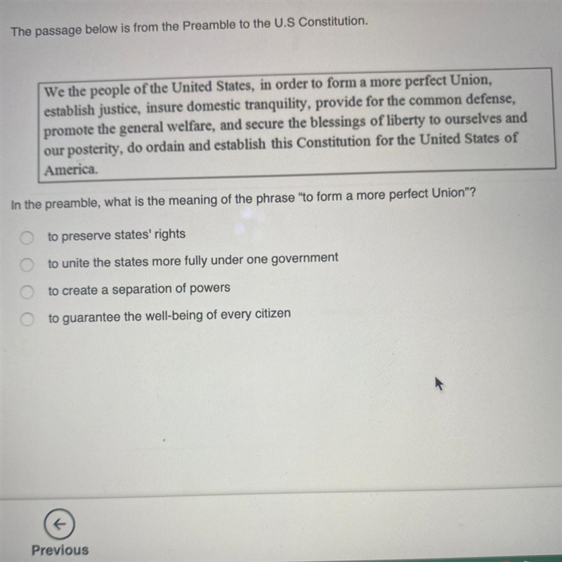 The passage below is from the Preamble to the U.S Constitution. We the people of the-example-1