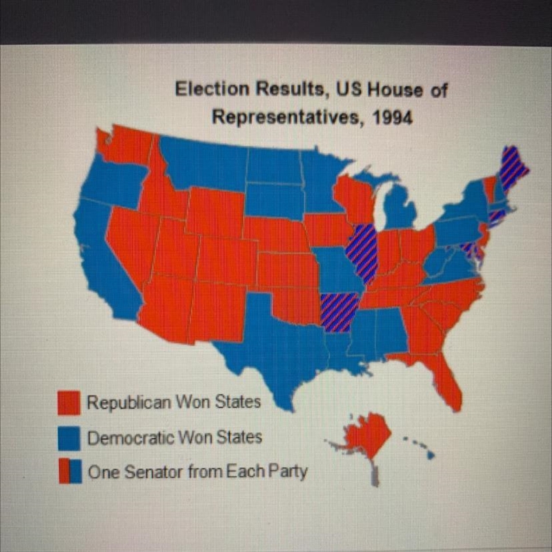 What do the striped states represent? a senator from each party two Democratic senators-example-1