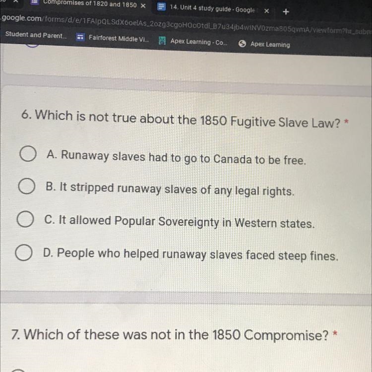 Which is not true about the 1859 fugitive slave law? pls help-example-1