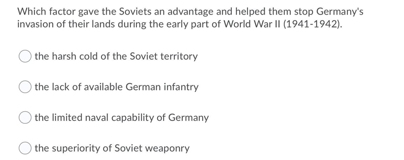 Which factor gave the Soviets an advantage and helped them stop Germany's invasion-example-1