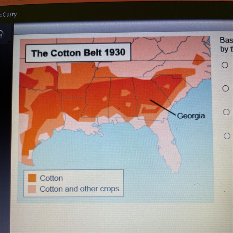 Based on this map, why was Georgia greatly affected by the boll weevil? O Boll weevils-example-1