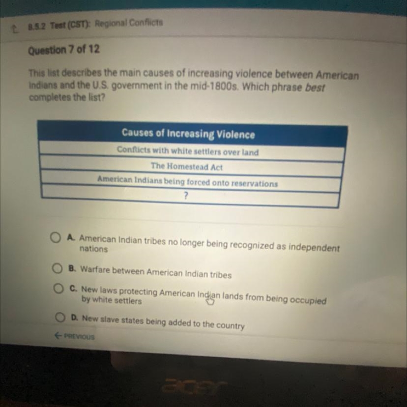 Question 7 of 12 This list describes the main causes of increasing violence between-example-1