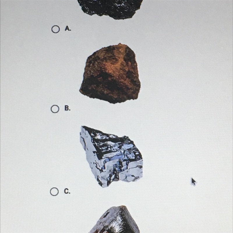 Garnet has a glassy luster. Which mineral sample is most likely garnet?-example-1