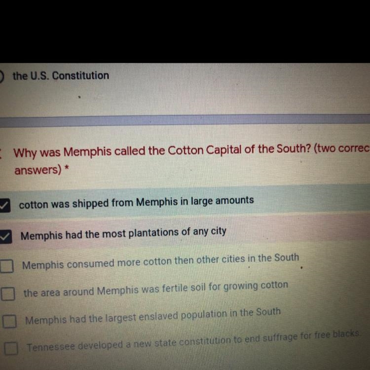 Why was Memphis called the cotton capital of the south? (two correct answers)-example-1