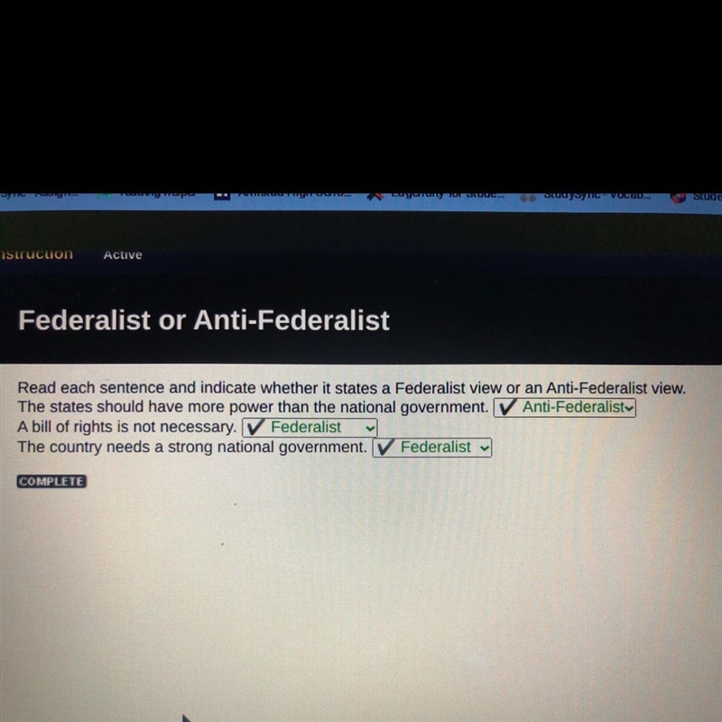 Read each sentence and indicate whether it states a Federalist view or an Anti-Federalist-example-1