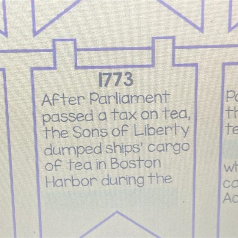 1773 After Parliament passed a tax on tea, the Sons of Liberty dumped ships' cargo-example-1